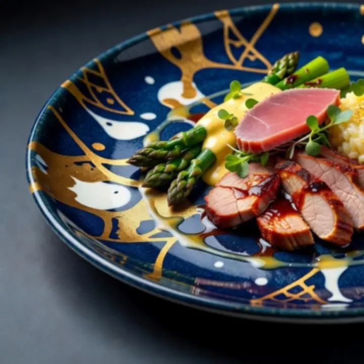 Gourmet főétel elegáns tányéron tálalva