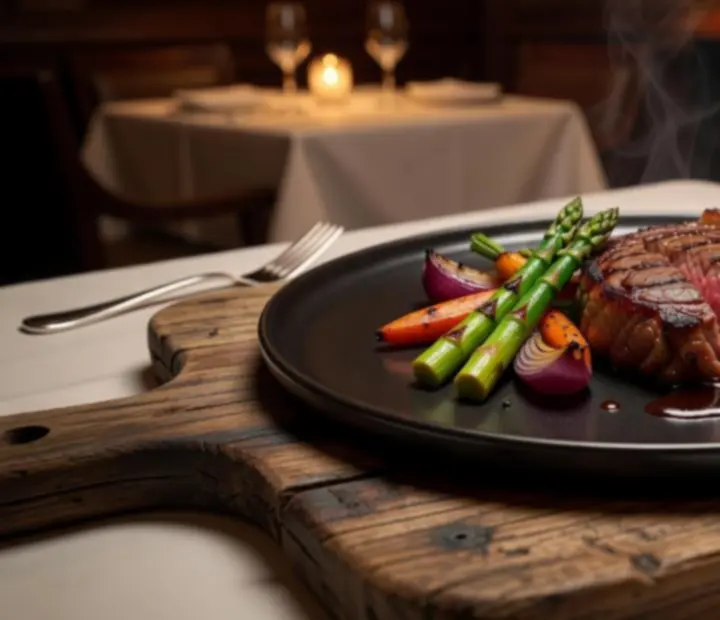 Szaftos steak és grillezett ételek elegáns tálalásban